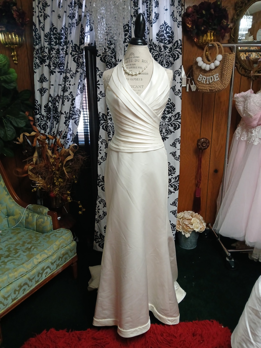 Ivory Satin Draped Halter Wedding Dress